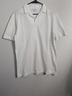 Sunspel Polo Shirt open knit White pointelle cotton Johnny collar  Sz M